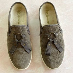 Spenco Gray Snakeskin Embossed Leather Slides Sz 9B